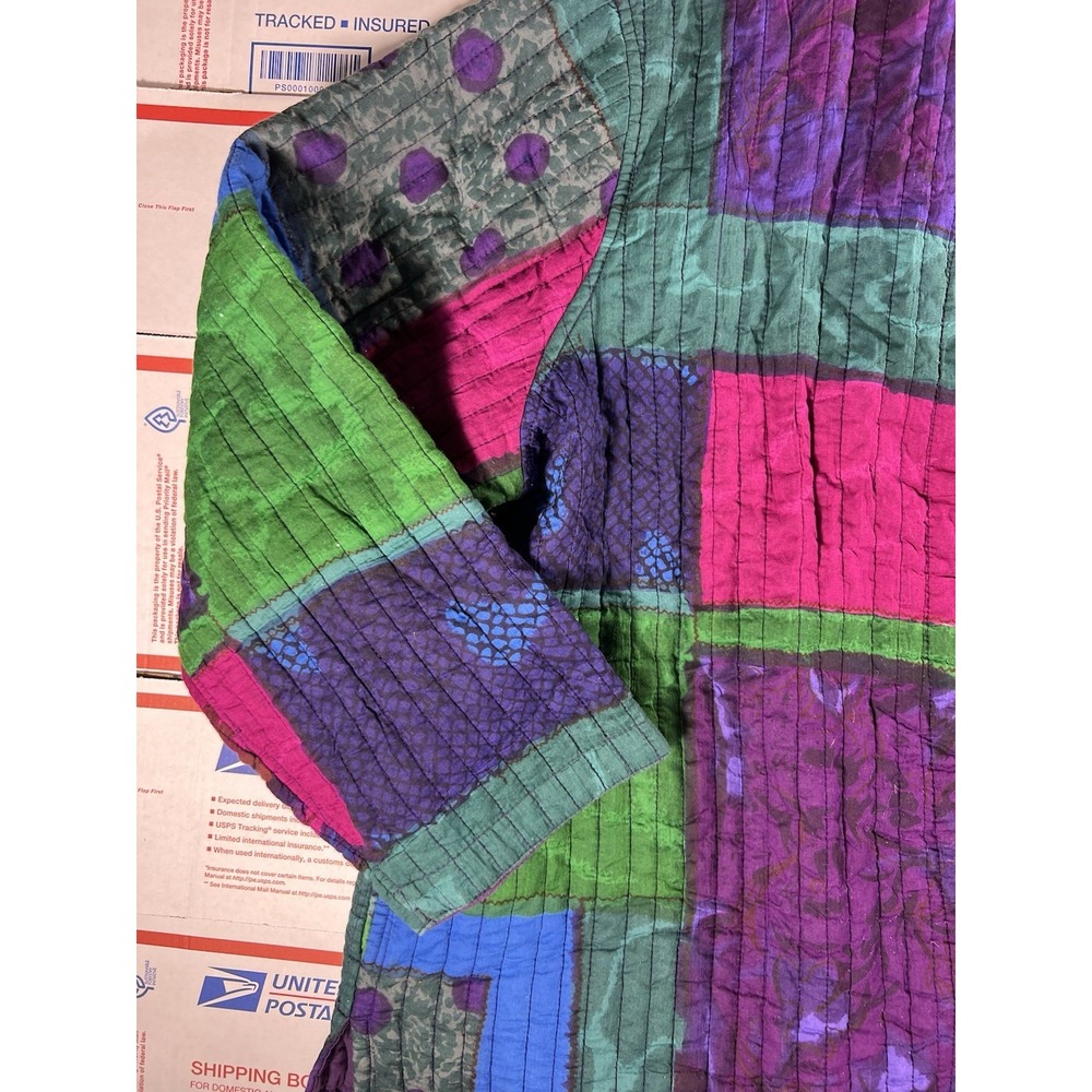 Vintage Patchwork Reversible Jacket Coat Colorblock‎ Artsy Chore 90s Boho Sz 1x - Picture 5 of 10